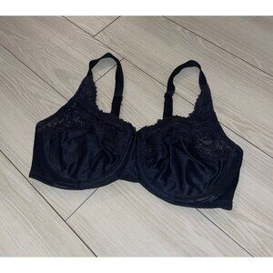 Lilyette 0428 Comfort Lace Minimizer Bra Unlined Underwire Womens 38C Black